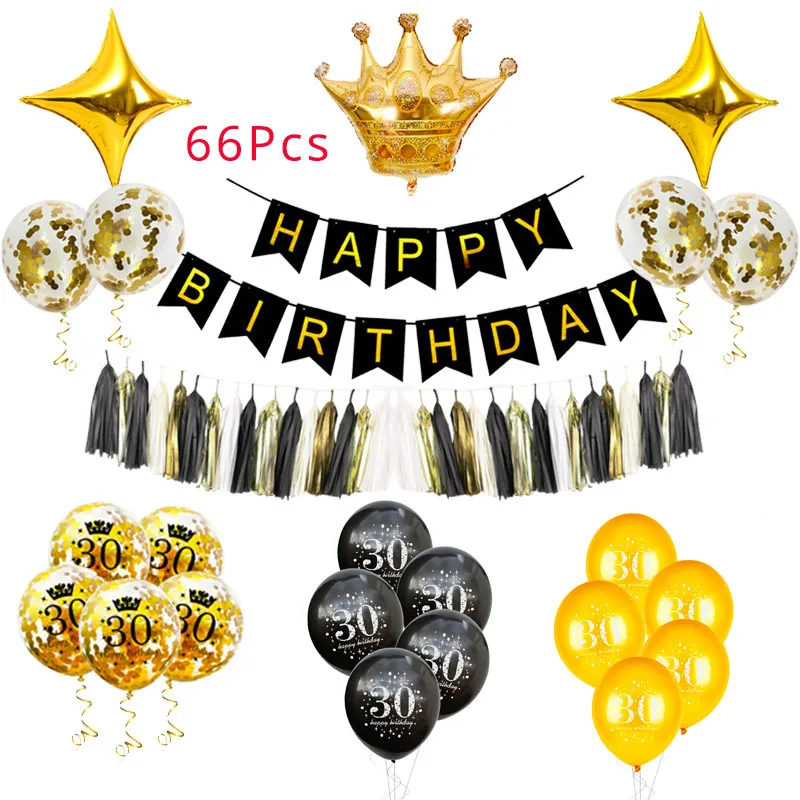 

30 40 50 60 Anniversary Balloons Happy Birthday Party Decorations Adult Black Gold Balloons 30th 40th 50th Years Party Favors