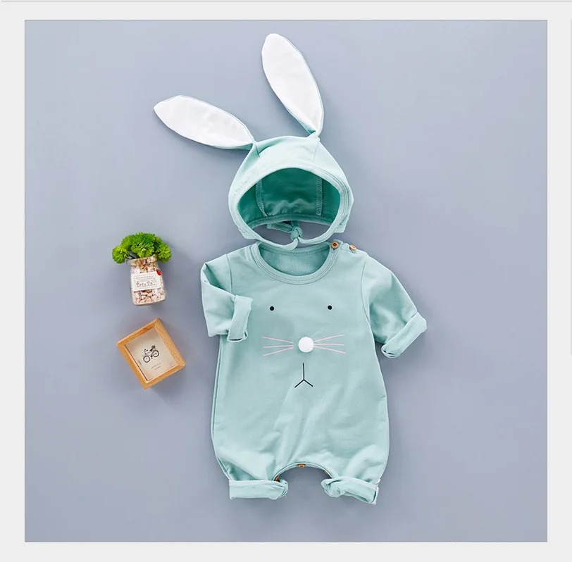 Новинка Сезон весна-осень Детские комбинезоны с милым рисунком кролика 2 цвета