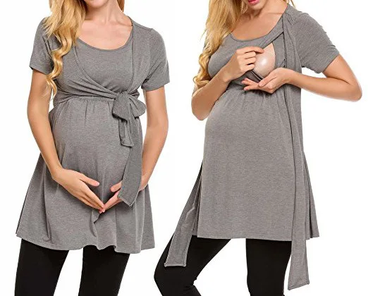 Женский плиссированный топ с коротким рукавом для беременных плиссированная