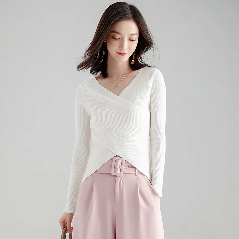 Осенние женские свитера женская блузка Однотонный свитер Свободные