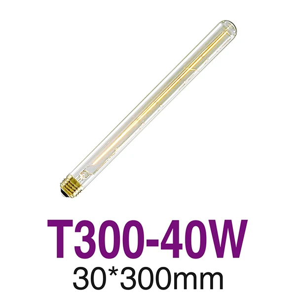 T300-40W-E27 Ретро лампы Эдисона ST64 G95 ST48 T10 T185 T300 T45 E27 E14 220V лампы накаливания 25 Вт 40 Вт 60 Вт накаливания Винтаж светильник теплый белый - Цвет: T300-40W-E27
