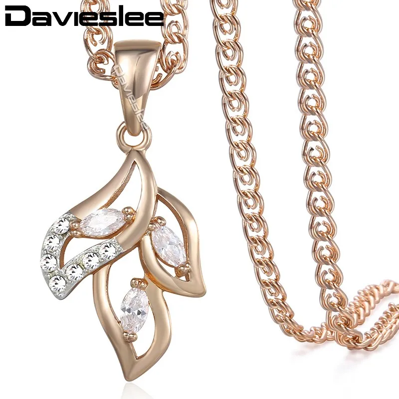 Ожерелье Davieslee для женщин кулон в форме листа 585 розовое золото заполненное