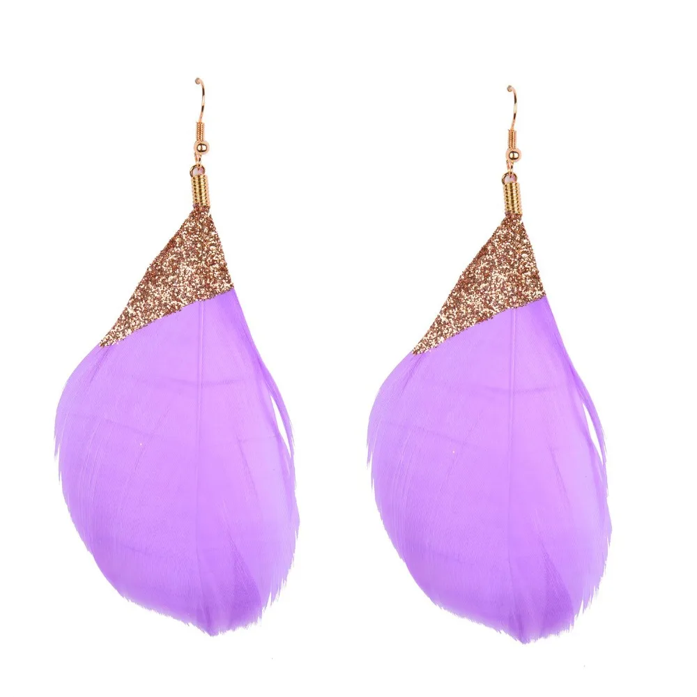 Этнические серьги с перьями и золотыми блестками | Украшения аксессуары