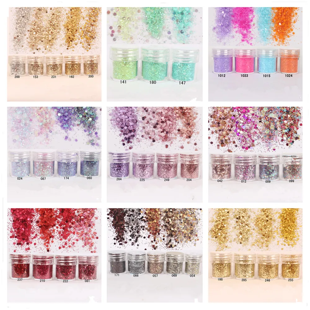 3 шт Блестки для ногтей смешанные блестки цветные яркие Блестящий Порошок