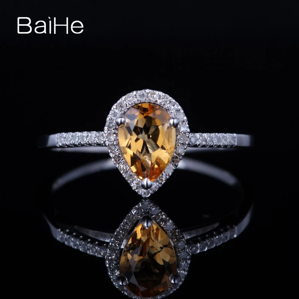 

BAIHE однотонное 14K белое золото (AU417) 0.665ct перламутровая огранка 100% натуральный цитрин свадебные женские ювелирные изделия подарок цитрин кол...