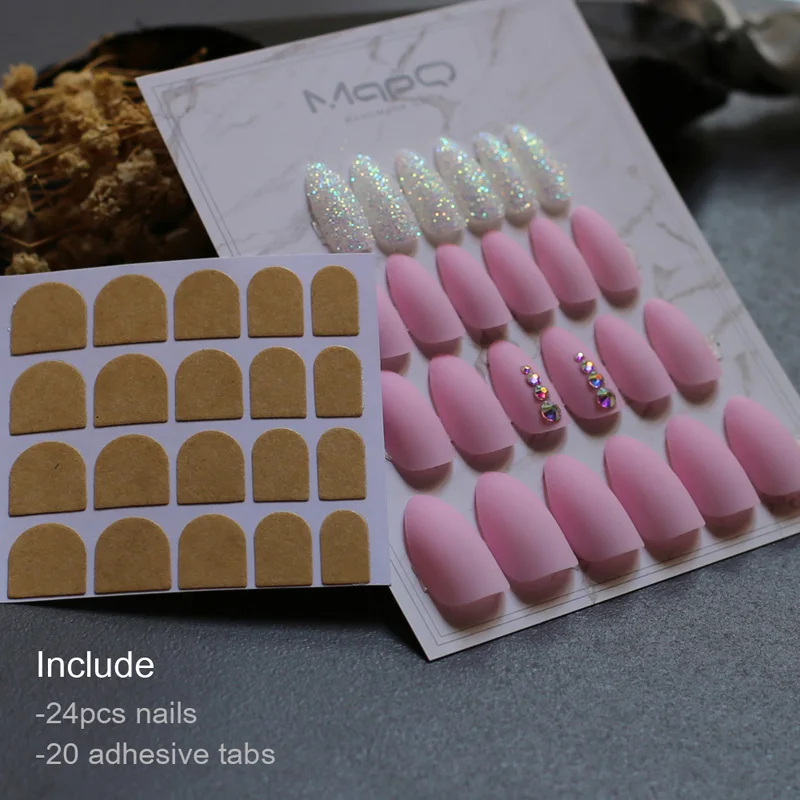 nails-0.15mmStickers Средние ногти на шпильках 24 шт. розовые накладные ногти Стразы с лазерным блеском художественный дизайн милые блестящие удобные клеящиеся вкладки - Цвет: nails-0.15mmStickers