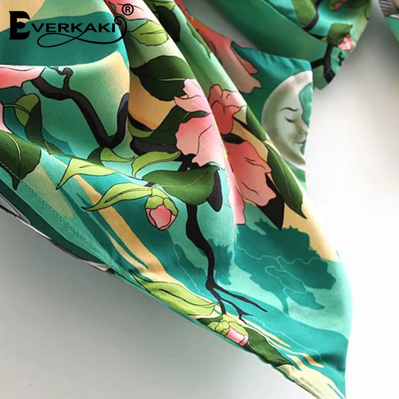 Everkaki Boho блузка элегантная обертывание Цветочные женские блузки с принтом