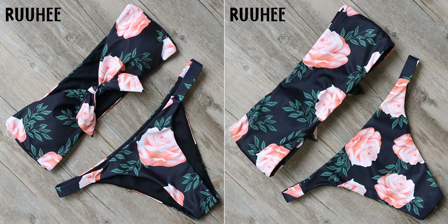 RUUHEE, Одноцветный купальник бикини, женский купальник, с высокой посадкой, бразильский комплект бикини, купальный костюм,, пляжная одежда, сексуальный купальник бандо