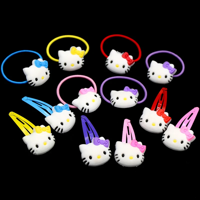 Mix-Clip And Band 12 шт., hello kitty, эластичные резинки для волос, заколки для волос, для девочек, конский хвост, резинки, милые резинки для волос, резинки, резинки, аксессуары для волос - Цвет: Mix-Clip And Band