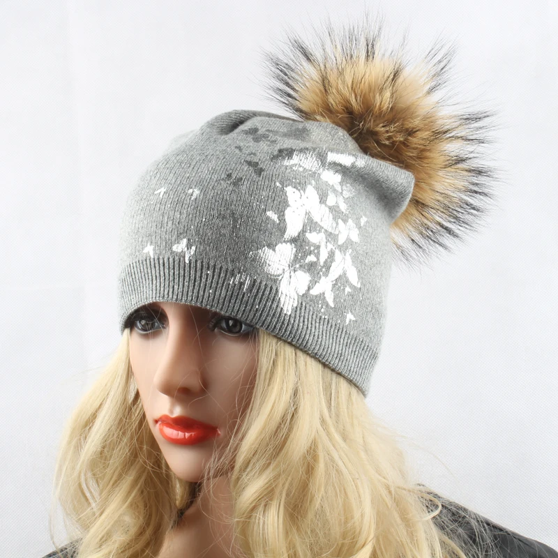 Женская зимняя меховая шапка с принтом бабочки | Аксессуары для одежды