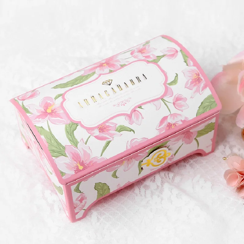 

10 pcs gold pink flower princess treasure box design Paper Box candy Cookie chocolate gift Packaging Storage Boxes Wedding Use