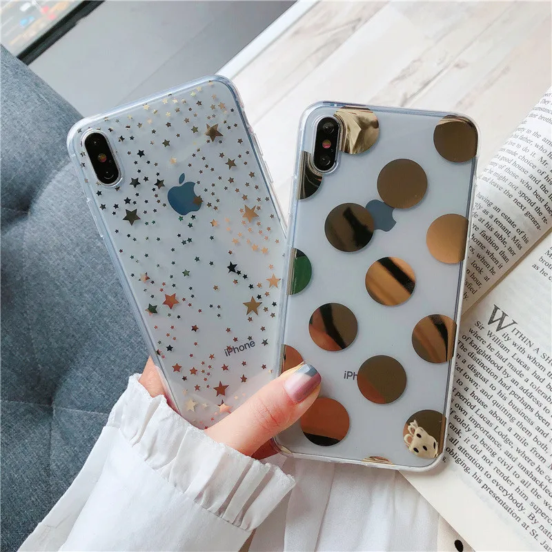 Прозрачный чехол в горошек для телефона iphone 6 7 plus xs max звездное небо покрытие