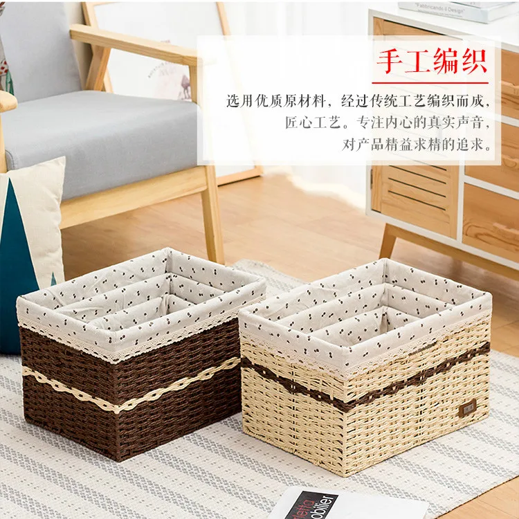 Соломенные тканевые настольные игрушечные закуски, корзина для хранения мелочей, ящики для спальни, Книжная одежда, нижнее белье, органайзеры mx01211148
