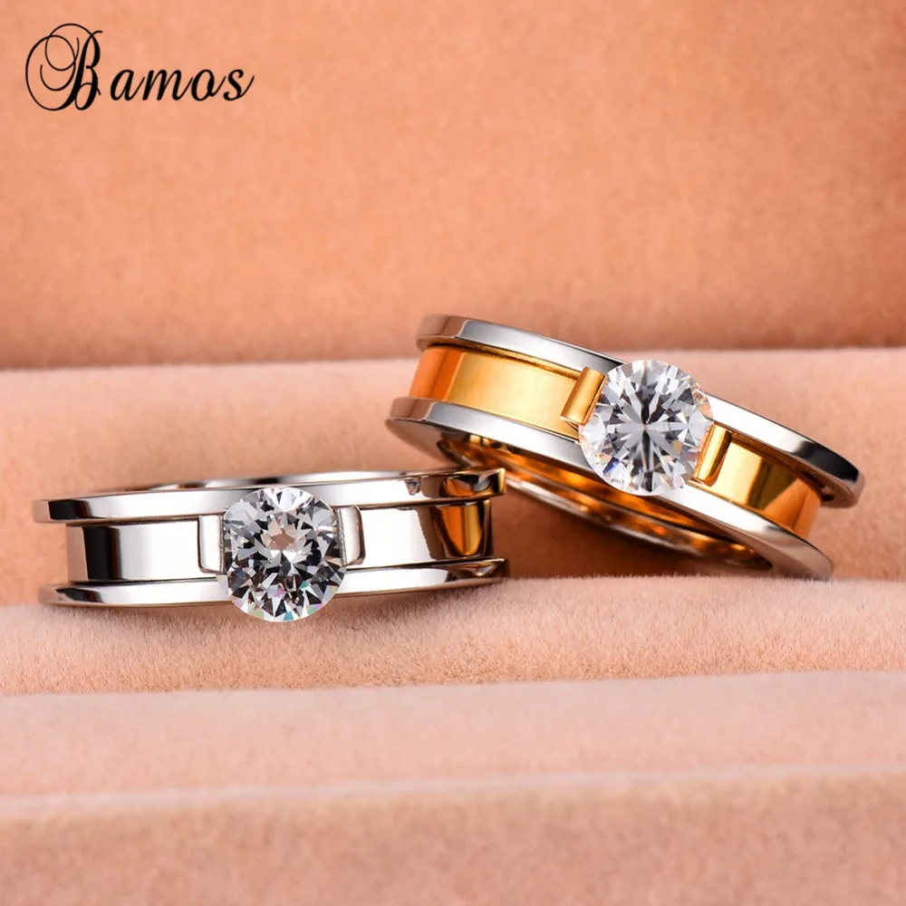 

Bamos Female Male Hollow Stainless Steel Ring Set Gold/Silver Color Stackable Rings For Women Men Wedding Jewelry Bridal Sets