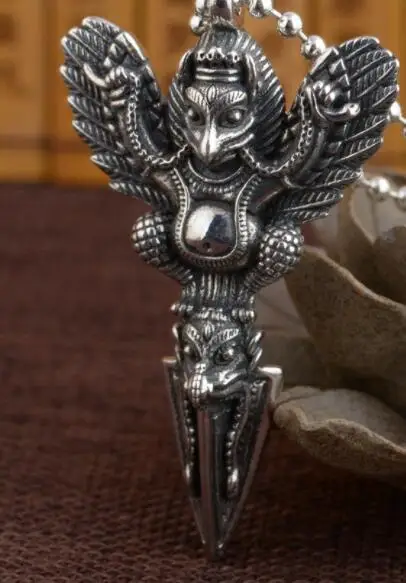 Pendant Only 925 Серебряное тибетское ожерелье с подвеской "Гаруда", настоящее серебряное буддистское ожерелье с амулетом "Гаруда", ожерелье с подвеской на удачу - Окраска металла: Pendant Only