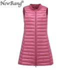 NewBang брендовый Женский Длинный жилет, ультра-светильник, женский пуховик, длинный тонкий бейсбольный жакет без рукавов с воротником