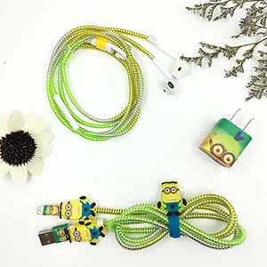 Minions Милый мультяшный usb-кабель протектор для Наушников набор с кабелем Стикеры для намотки градиент цвета спиральный usb-шнур с зарядным устройством для iphone - Цвет: Minions
