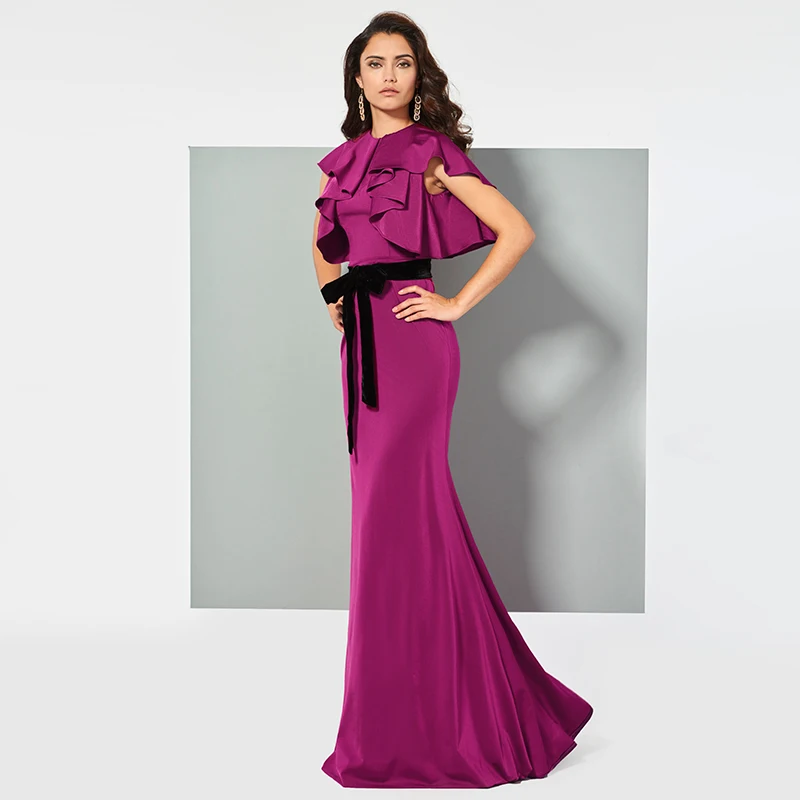 Tanpell вечернее платье с овальным вырезом Русалка элегантными короткими рукавами