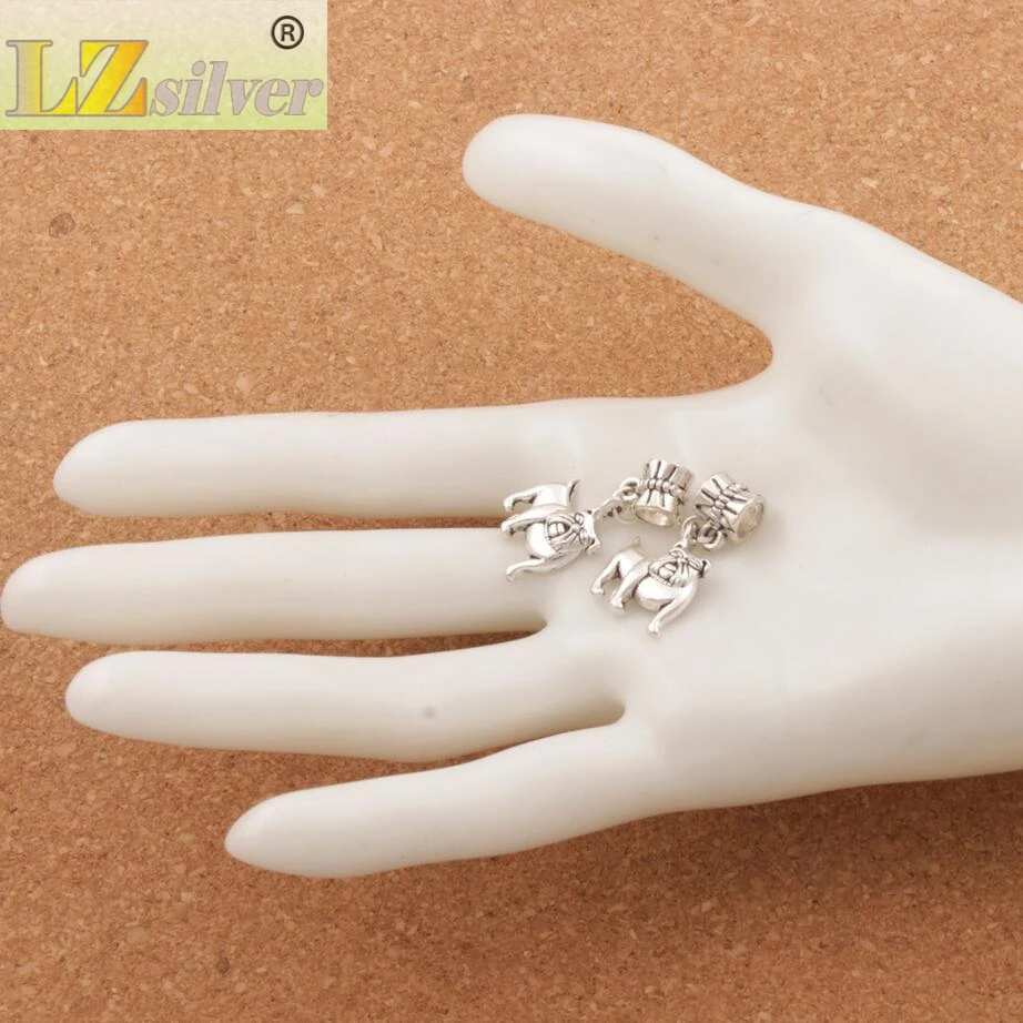 

English Bulldog Metal Alloy Big Hole Beads Dangle Fit European Bracelets Jewelry DIY B108 16pcs 13.2x28mm Zinc Alloy