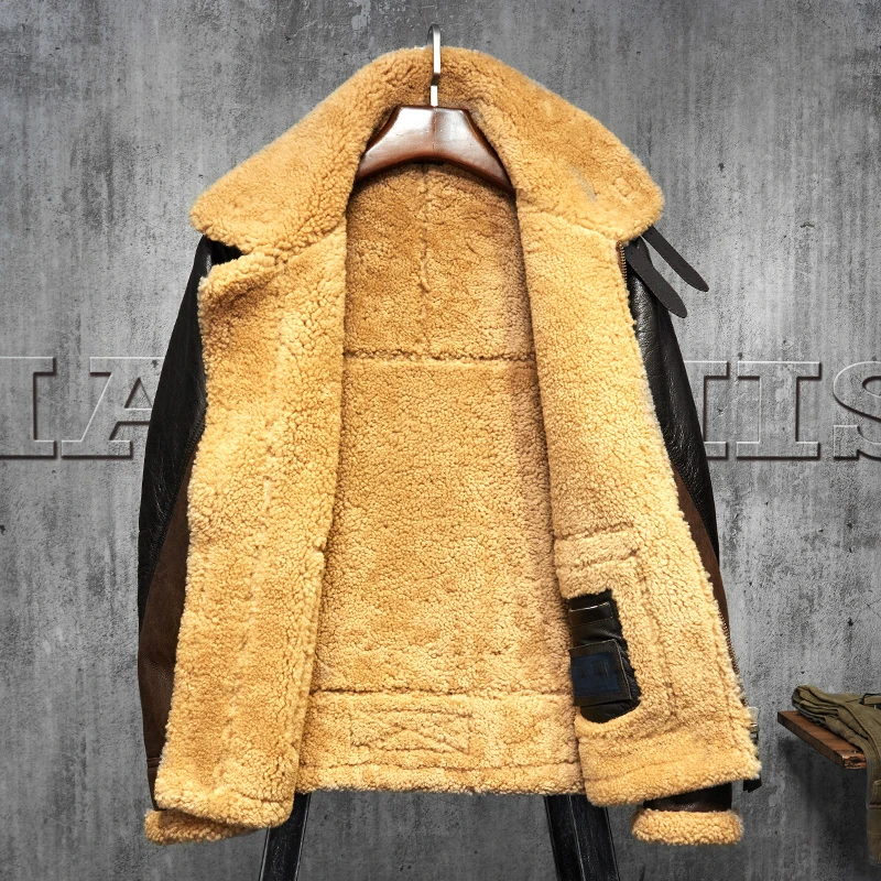 Светло-коричневая мужская кожаная куртка из овчины B3 оригинальная летная шуба