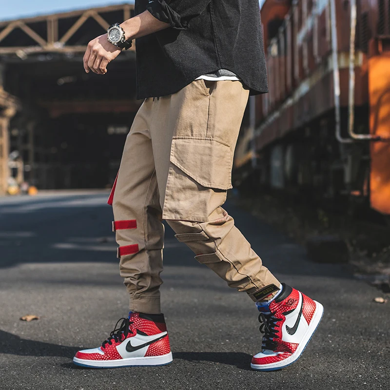 Мужские брюки-карго в стиле хип-хоп повседневные спортивные цвета хаки с