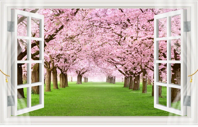 

3d wallpaper custom mural Cherry blossom window background photo living room home decor 3d wall murals wallpaper for walls 3d