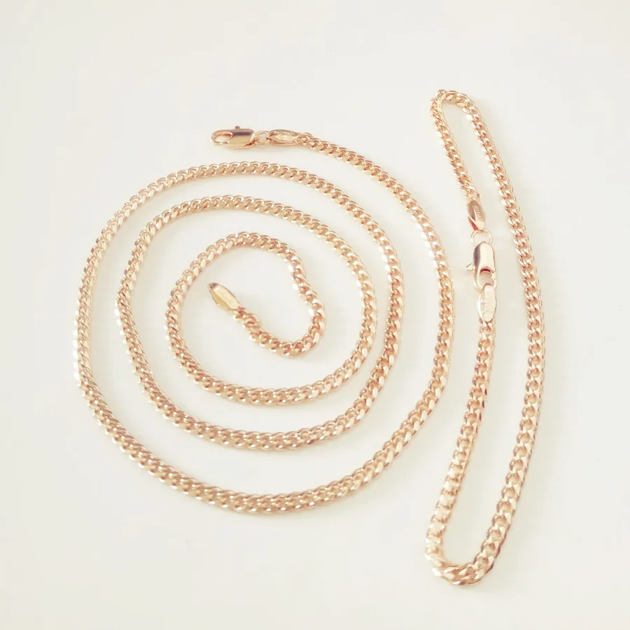 Женский комплект украшений из браслета и ожерелья 3 мм 585 пробы золотого цвета на