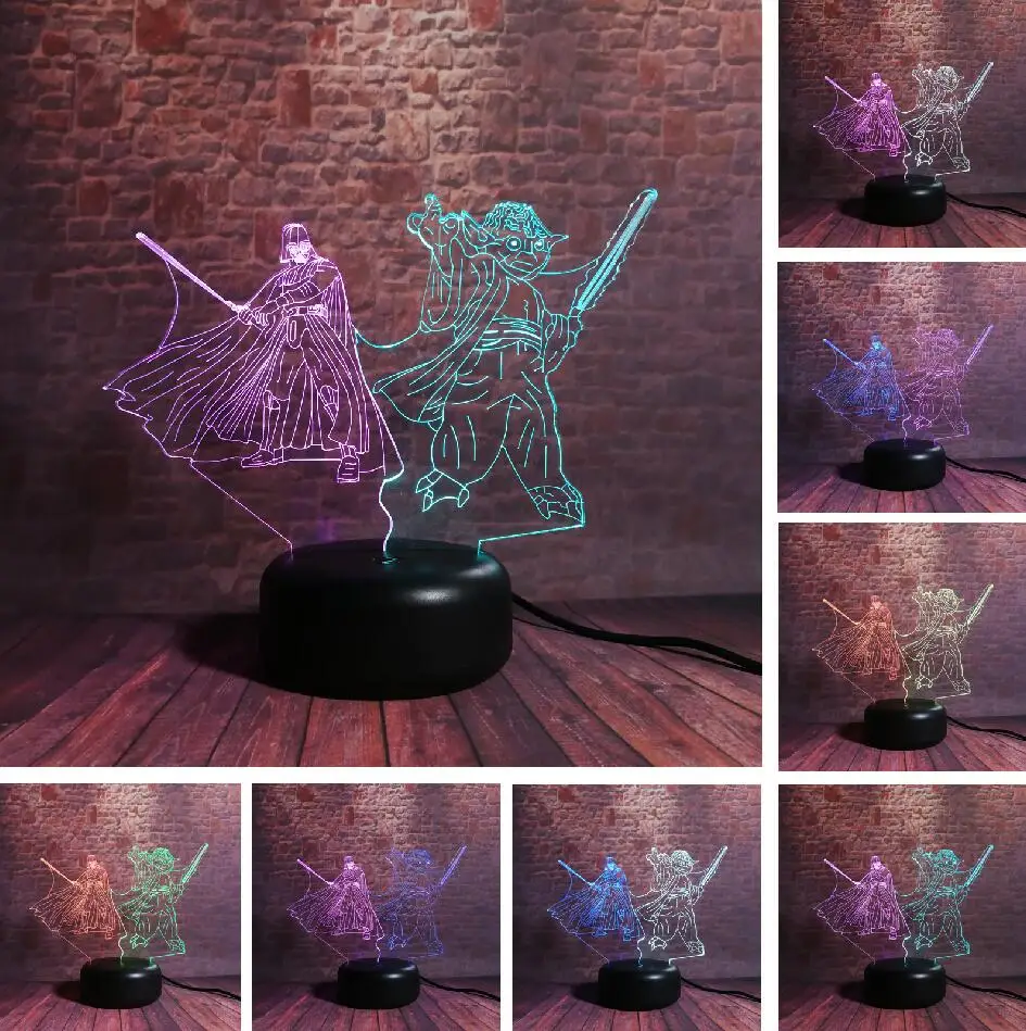 Black Knight 7 Черный рыцарь Дарт Вейдер Звездные войны вентилятор 3D Визуальный светодиодный 7 ЦВЕТОВ автоматический Ночной светильник Настольная лампа Иллюзия декор для детской комнаты для мальчиков - Испускаемый цвет: Black Knight 7
