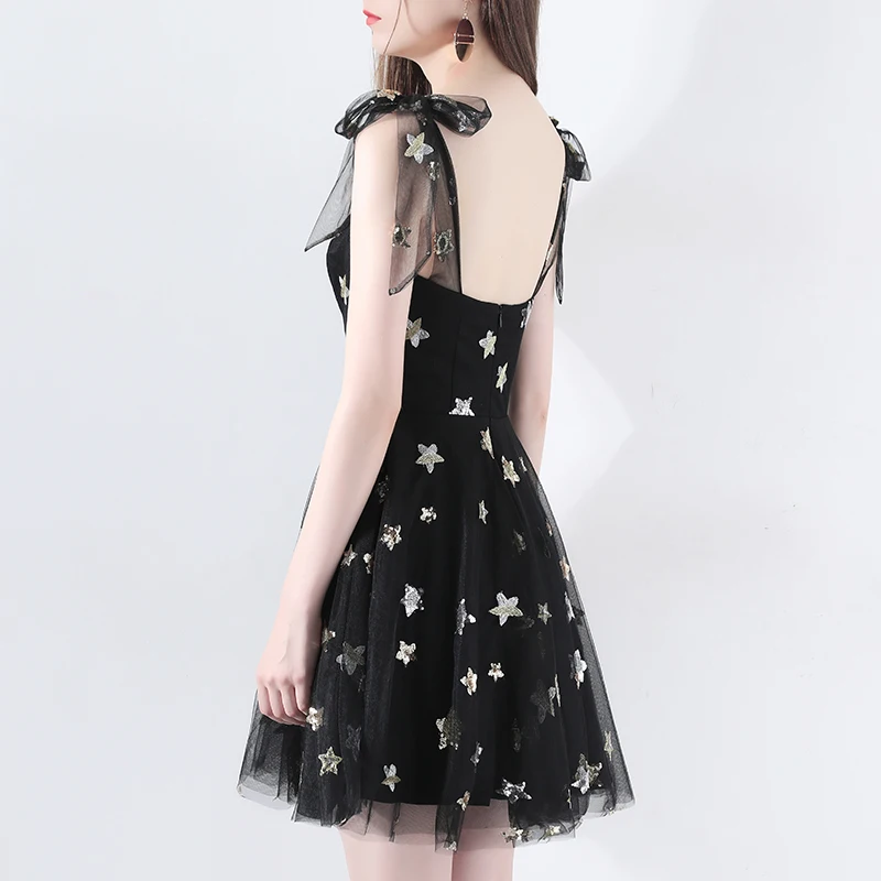 Ssyfashion новый сексуальный чёрное коктейльное платье Короткие без рукавов с