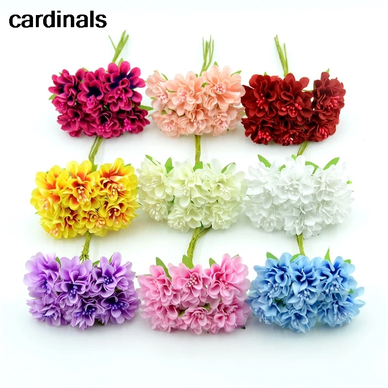 60 шт./лот мини шелковые искусственные розы цветы букет для скрапбукинга с