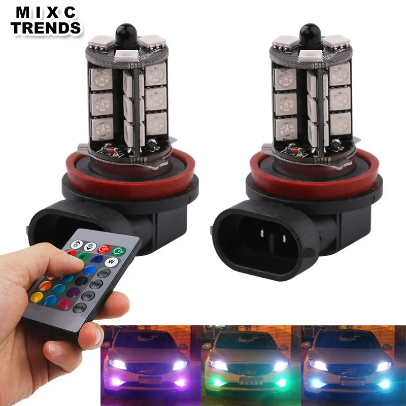 Mixc тенденции 2 шт. H11 rgb Светодиодный лампочки Беспроводной удаленного 5050SMD 27