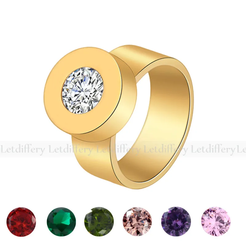 Letdiffery 7 цветов Кристалл bague femme нержавеющая сталь сменные CZ камень кольцо может Прямая поставка - Цвет основного камня: Gold