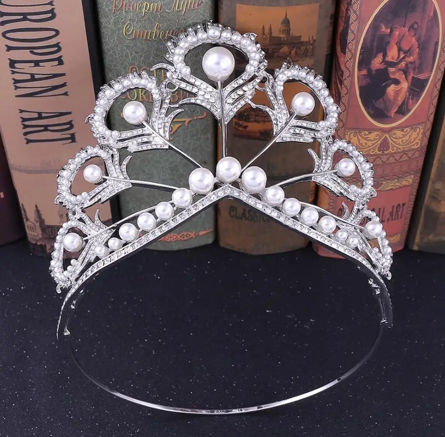 style 2 closed Роскошная корона Miss Universe, круглая Свадебная жемчужная Корона, тиара из перьев, диадема, стразы, короны для выпускного вечера, CZ Coroa Novia - Окраска металла: style 2 closed