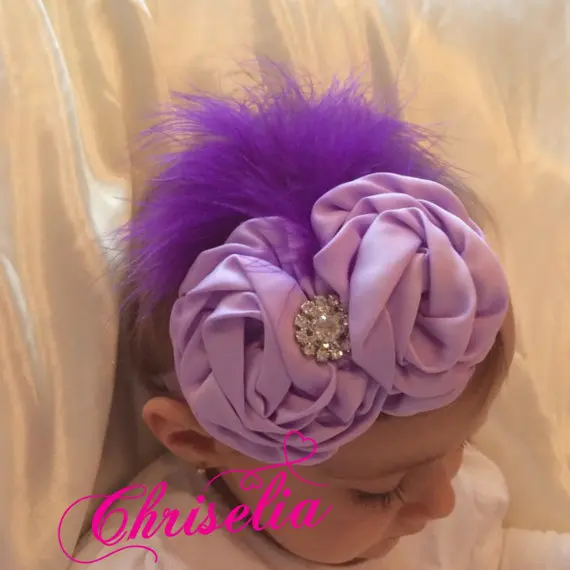 Головная повязка для новорожденных девочек с розами и перьями на голову