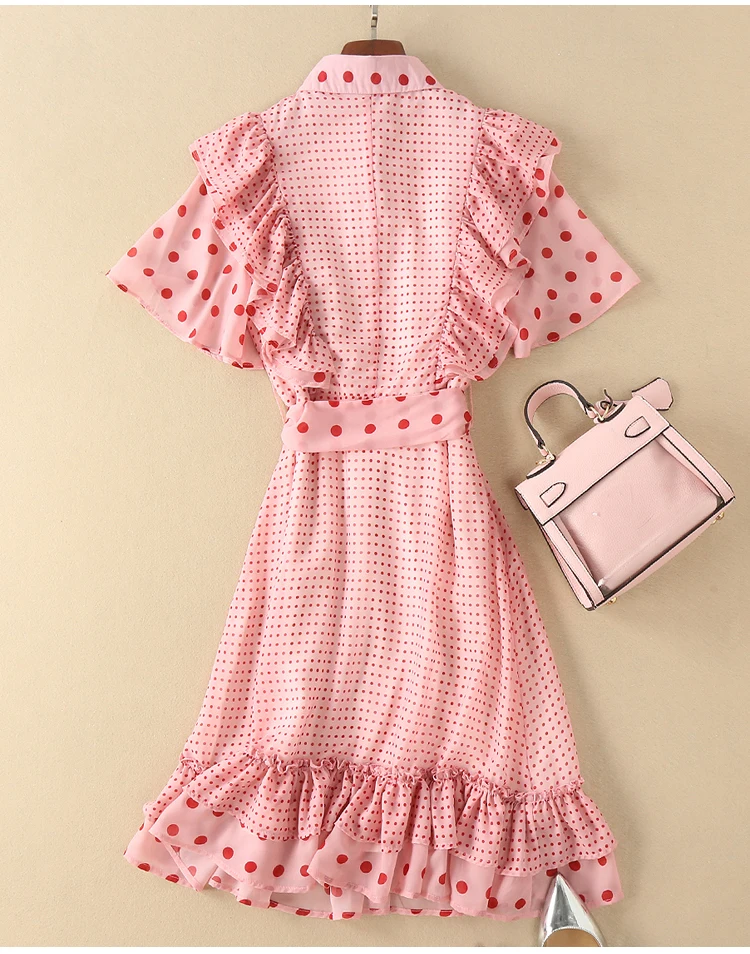 Женское платье с поясом розовое рукавами воланами и лето весна 2019|Женские платья|