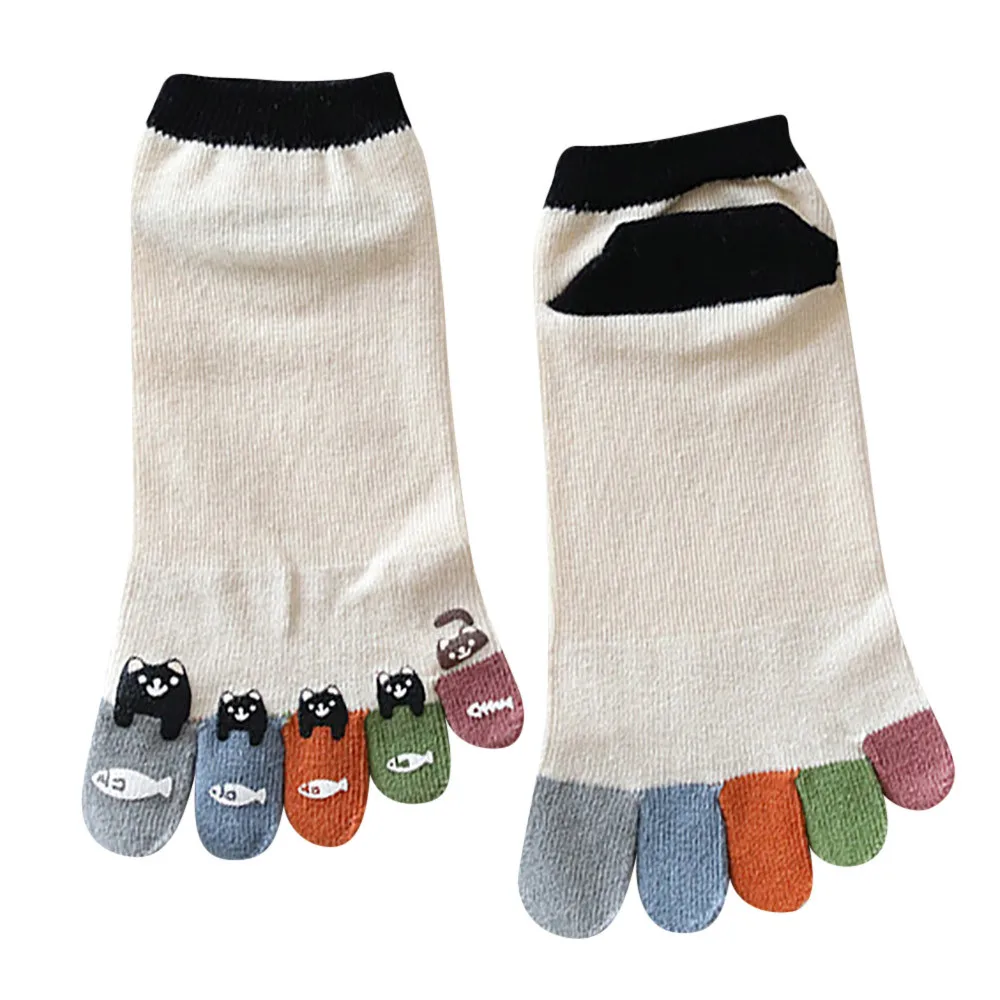 BK Женские носки; calcetines mujer; женские хлопковые дышащие Разноцветные носки с пятью пальцами; хлопковые забавные короткие носки; T429 - Цвет: BK