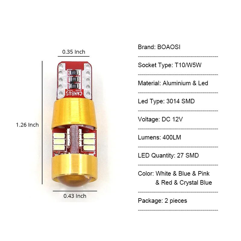 BOAOSI 2x автомобиль T10 w5w светодиодный 3014SMD Ширина лампа светильник для Защитные