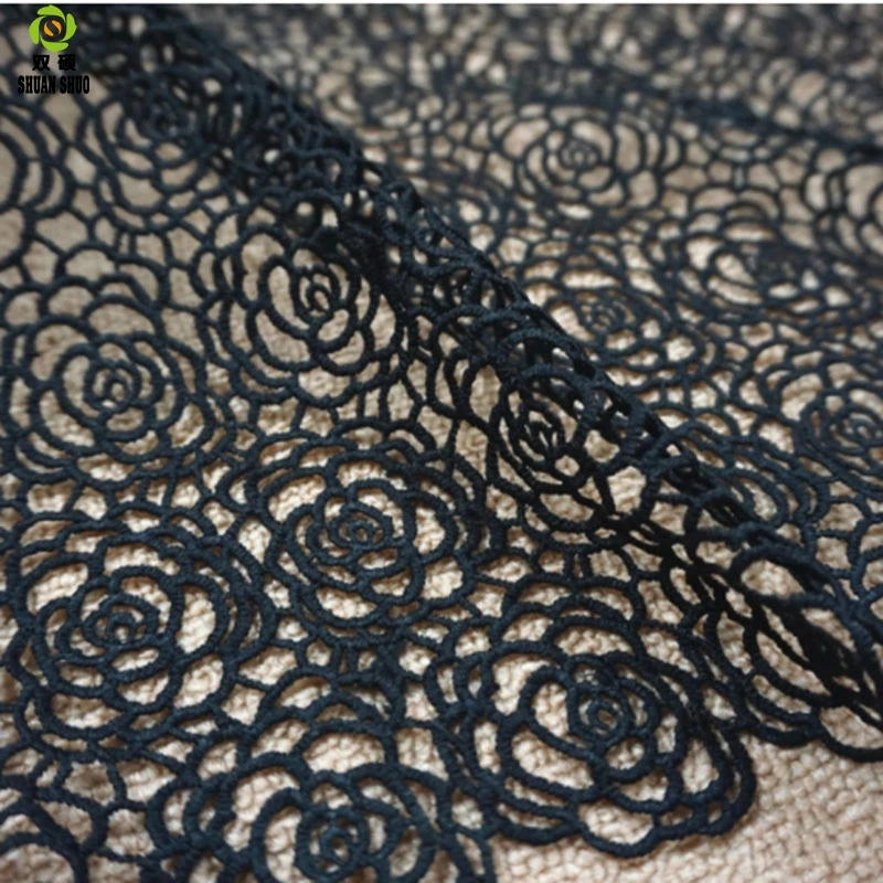 Водорастворимая черная одежда ткань кружевные аксессуары полиэстер трехмерная