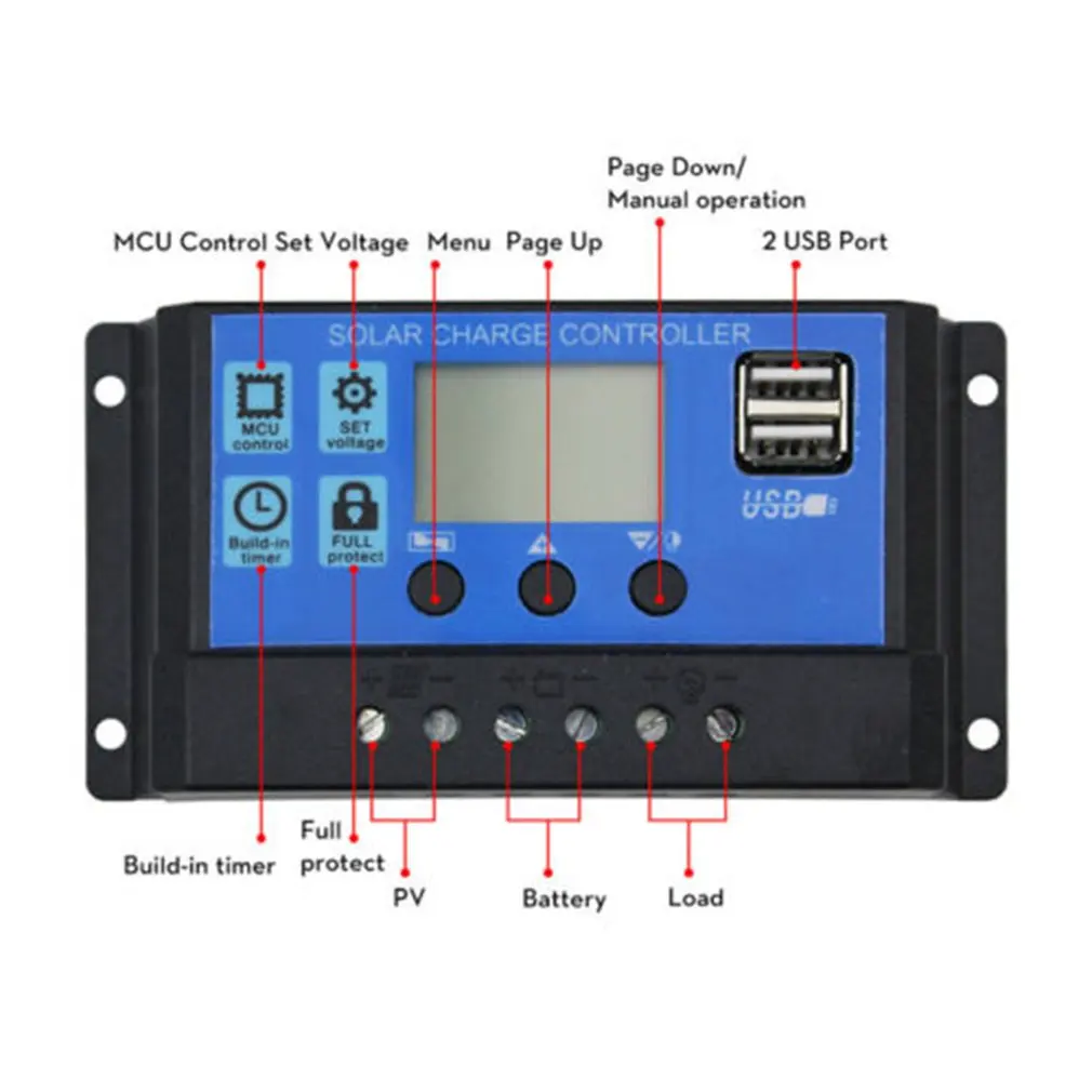 USB Солнечный контроллер зарядки панели РЕГУЛЯТОР коллектор 30A PWM 12 V 24 Авто двойное