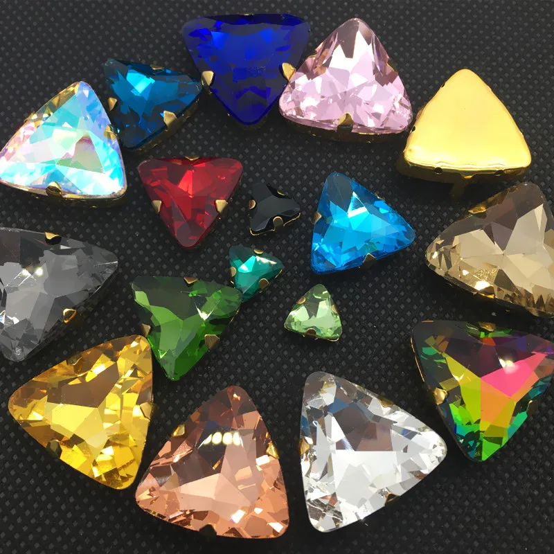 All Color 18mm 23mm Sew On Triangle Glass Crystal Stone with claw setting For sewing | Украшения и аксессуары