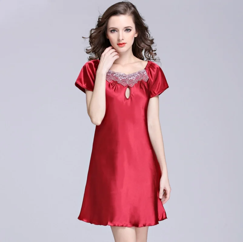 Woman sexy summer silk nightgown short sleeved Home Furnishing free shipping 025 | Женская одежда