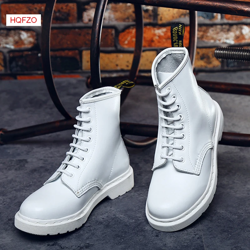 

SYNXDN Brand Plus Size Autumn White Boots Ankle Genuine Leather Flats Heels Round Toe For Women Platform Female Botas 2010 New