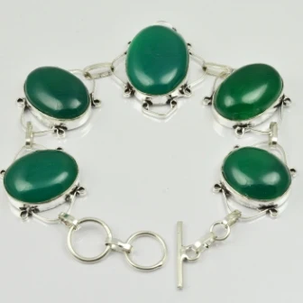 

Green Onyx Bracelet Silver Overlay over Copper , 21.5 cm, B2047