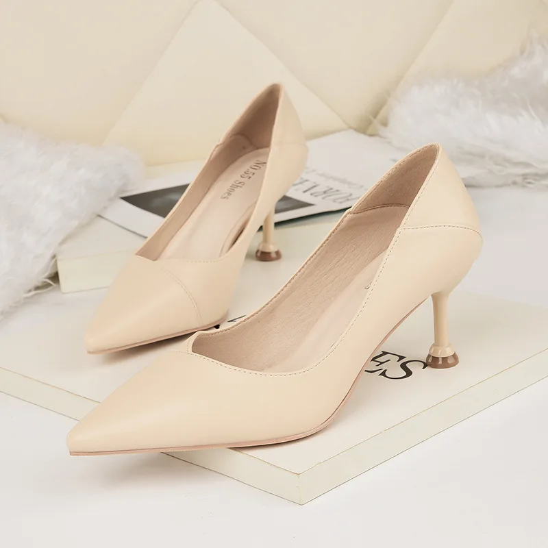 

Women Pumps Pointed Toe PU Dress fashion mouth PU 6.5CM thin High Heels Fashion Office Shoes