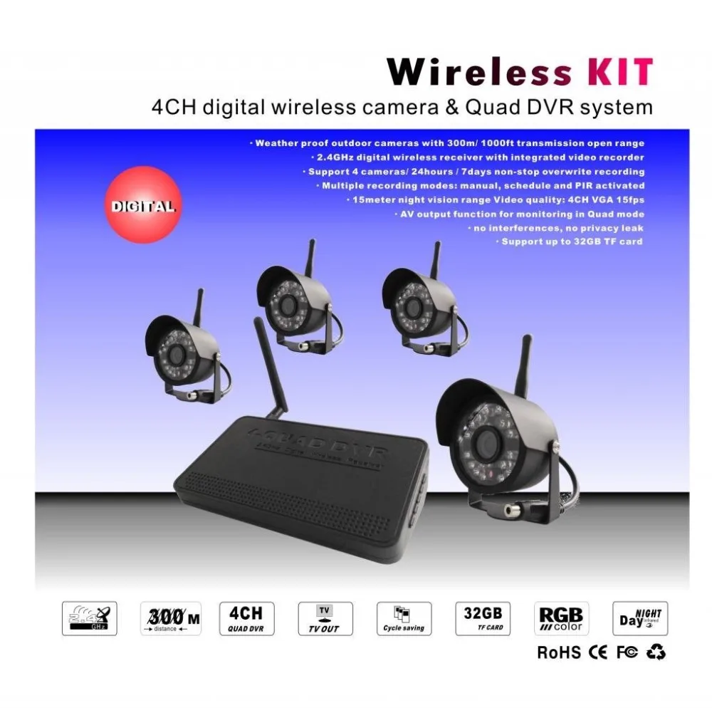 HBUDS цифровой Беспроводной DVR безопасности Системы SD карты Запись с 7 дюймов ЖК