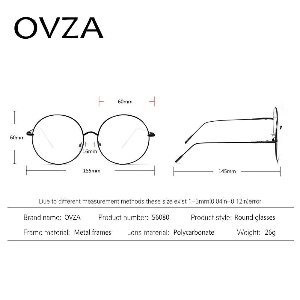 OVZA большие оправы для очков, металлические модные аксессуары, круглые оправы для очков, тонкие ретро очки для женщин и мужчин S6080