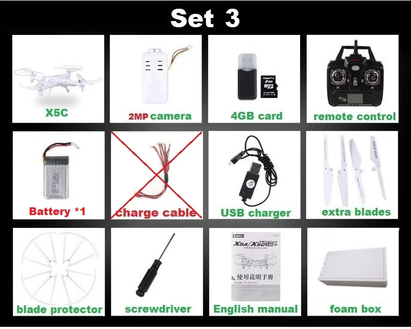 Set3 X5C 2MP 1B F SYMA X5C(обновление версии) дрона с дистанционным управлением 6-Axis Дистанционное Управление вертолет Квадрокоптер с дистанционным управлением и 2MP HD Камера или X5 RC Дрон без Камера - Цвет: Set3 X5C 2MP 1B F