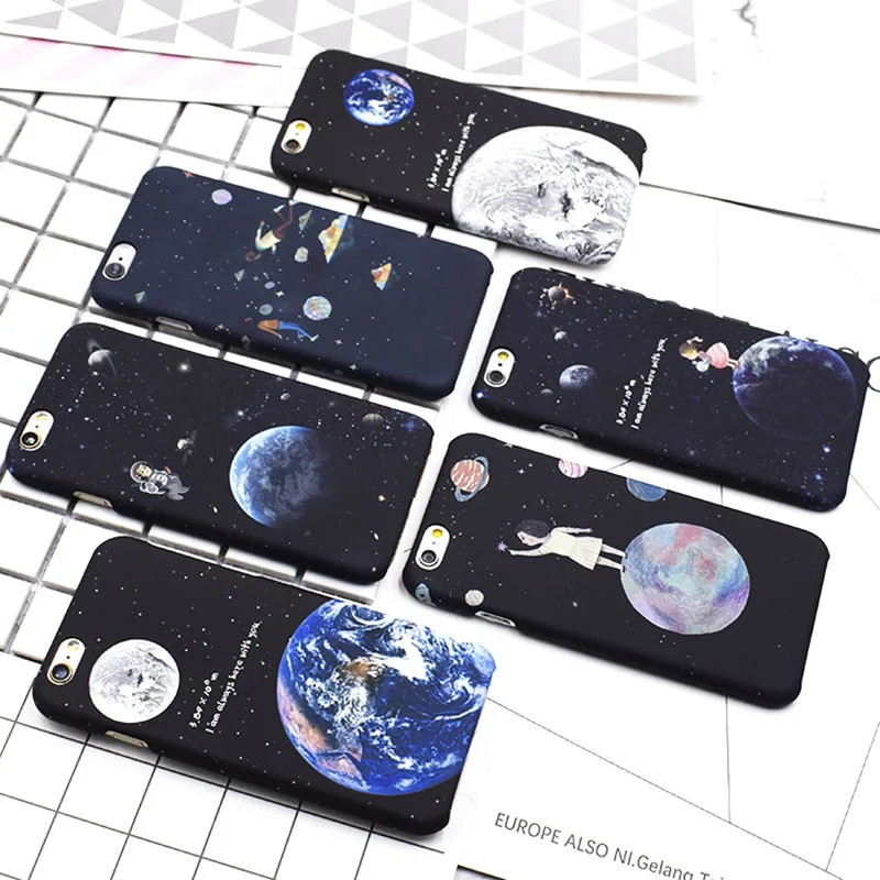 Модный чехол для телефона iphone 7 7puls 8 8puls Moon Earth Star Girl Черная задняя крышка 6 6s 6puls Coque