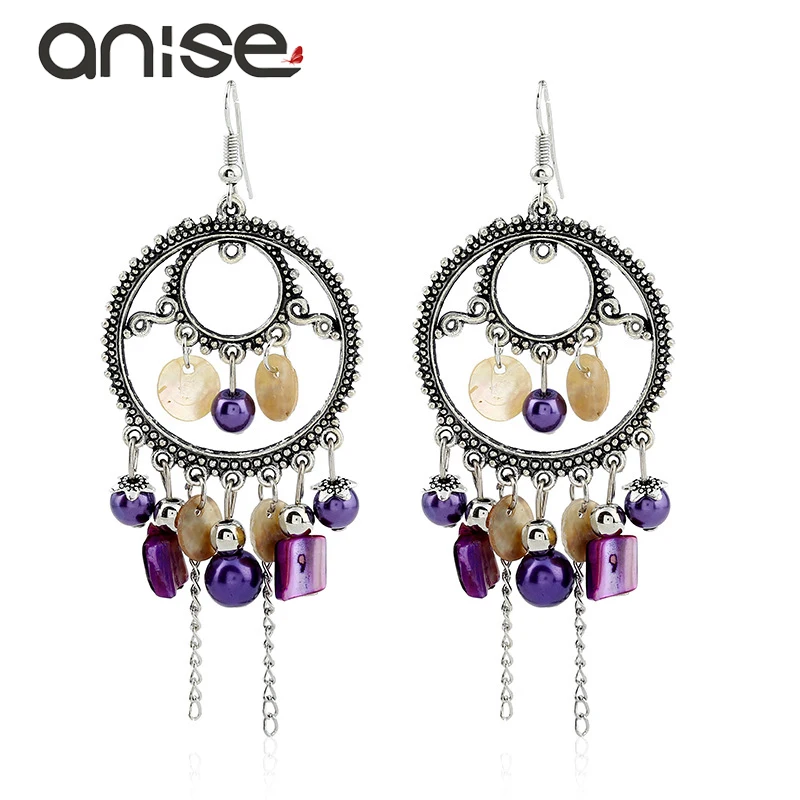 Женские Висячие серьги Anise винтажные этнические длинные висячие серебряного
