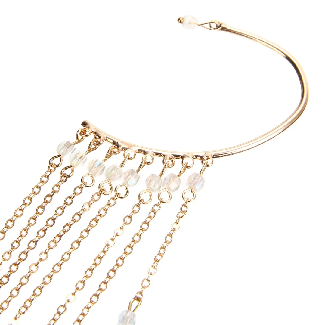 Boho перо уха манжеты клип на серьги без пирсинга кисточка на длинной цепочке ухо манжеты широкий многослойный женщин Кристалл ювелирные изделия
